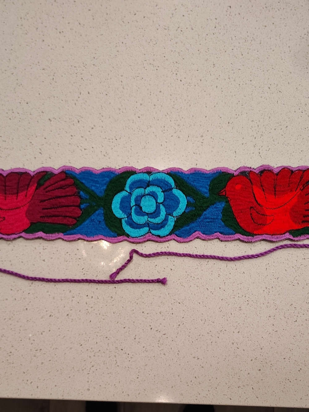 Embroidered Blue Floral and Red Bird Waist Belt